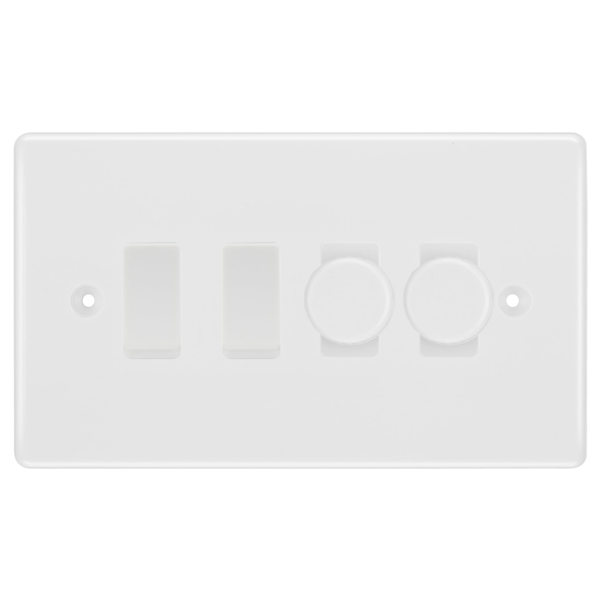 BG White Moulded 4 Gang Light Switch 2x Trailing Edge LED Dimmer 2x 2 Way Custom Switch