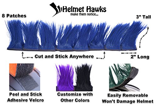 Helmet Hawks Motorcycle, Ski or Snowboard Helmet Mohawk w/Sticky Hook and Loop Fastener Adhesive (8) Patches 2" long x 3" Tall - Deep Ocean Blue - Thumbnail 4