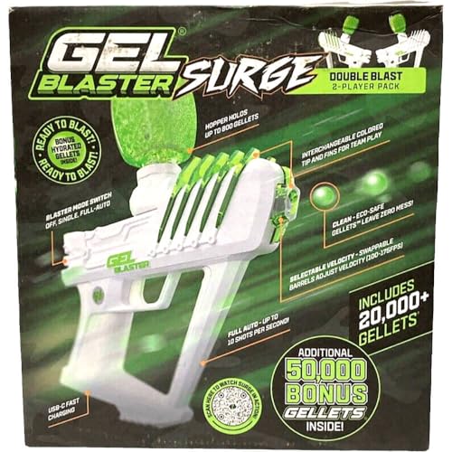 Gel Blaster Surge Gen3 – Ready to Blast Edition (New) - Adjustable FPS with Semi & Automatic Modes, 100+ Foot Range, 20,000 Eco-Friendly Ammo Gellets & More; Fun (Electric Green 2pk) - Ages 14+