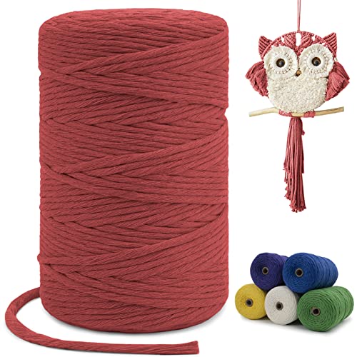 LEREATI Macrame Cord 3mm x 200m, Single Strand Thick Macrame Rope Yarn Natural Cotton Cord