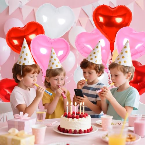 Image of 12 Pcs Colorful Heart Balloons,18 Inch Heart Foil Balloons Love Balloon Valentine Balloon for Birthday Party Wedding Engagement Party Baby Shower Valentine Day Decorations