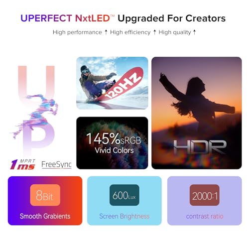 Image of UPERFECT 18.5 inch NxtLED Portable Monitor, Premium Eye-Care Matte Display with Lifelike 145% sRGB Color & 120Hz Ultra-Smooth Motion for Work, Gaming & Travel