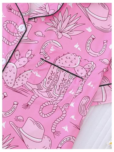 Image of MakeMeChic Women's 2 Piece Pajama Set Graphic Short Sleeve Button Down Shirt and Shorts Set Sleepwear