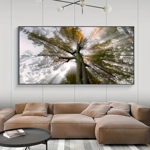 Peinture nordique sur toile forêt 55x110 cm avec cadre moderne