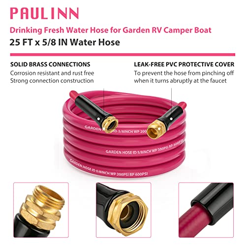 Paulinn Rv Camper Garden Water Hose 5/8 In 25 Ft | Drinking Fresh Water Hose For Garden Rv Camper Boats Water Hose | Food Grade, Phthalate, Bpa Free | No Kink And Flexible Garden Water Hose #TOP2