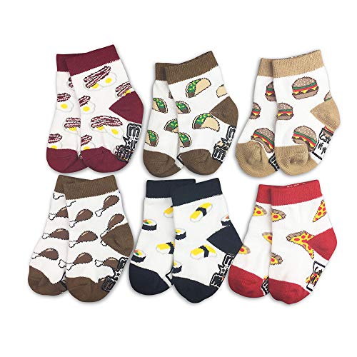 Cute Baby Sock 6-Pair Gift Set -Lets Eat- Pizza Bacon Sushi Funky Infant Unique, Lets Eat, 12-24 Months