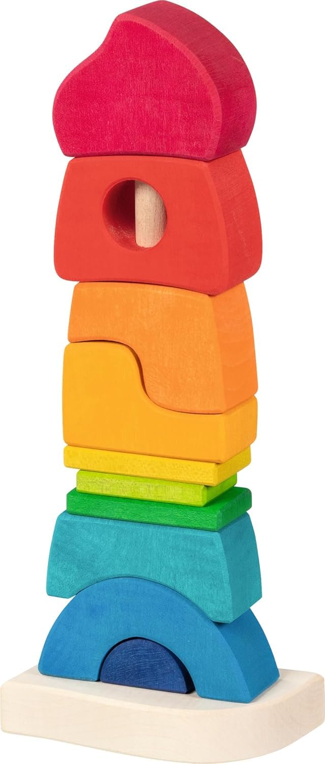 goki 58350 - Stapelschlösschen - aus hochwertigem Ahornholz - goki Evolution - Bunte Farben auf Wasserbasis - Made in Europa