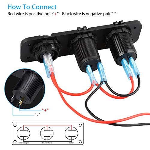 Linkstyle 4 in 1 Marine Switch Panel, Dual QC 3.0 12V USB Outlet Socket, 250W Cigarette Lighter Socket, Voltmeter Gauge, ON Off Rocker Toggle Switch, 12 Volt Power Outlet for Car Truck Marine Boat RV - Thumbnail 4