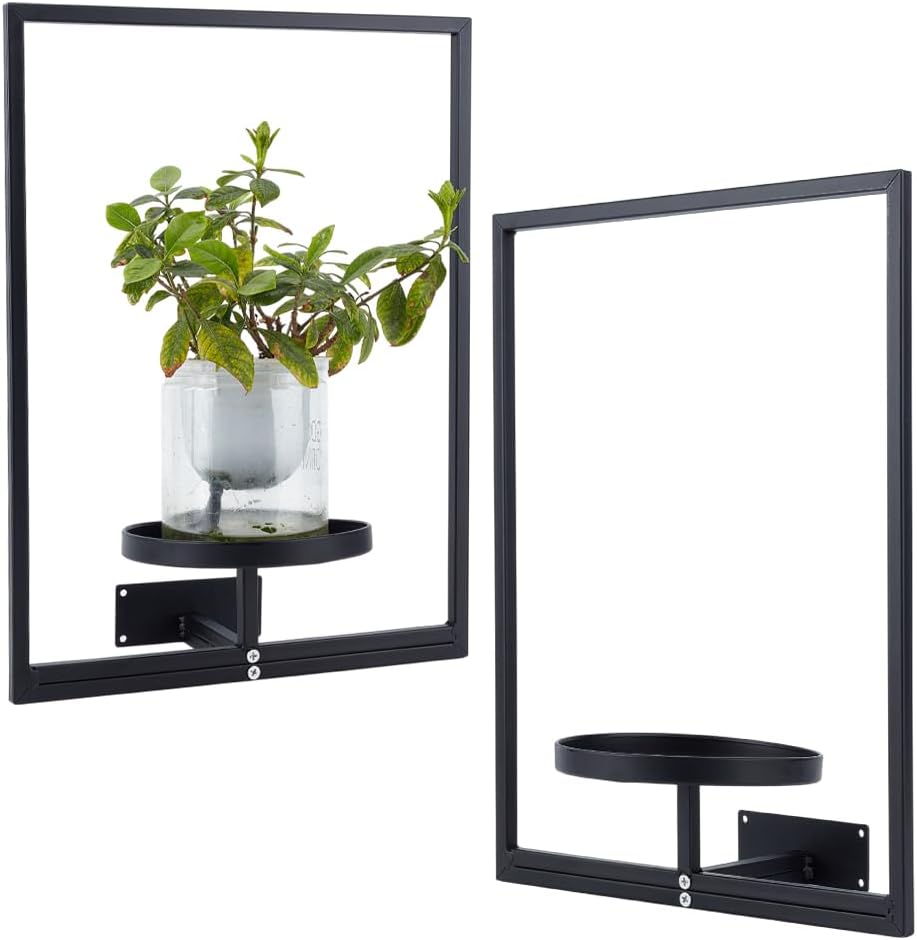 OLYCRAFT 2 Sets Picture Frame Wall Plant Holder Black Metal Window Plant Shelves Planters for Indoor Wall-Mounted Plants Holder Garden Supplies for Living Room Modern Home Decor