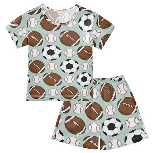 Rugby Football Baseball Pajama Set, Short Sleeve Cotton Sleepwear Nightwear