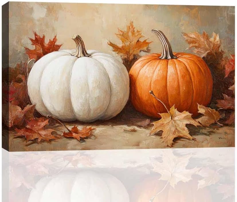 MNFGMH Fall Wall Art, Autumn Leaves Print, Vintage Maple Leafs Canvas Art, Fall Country Farmhouse Cottagecore Decor Picture Artwork Wooden Frame 8x12 inch