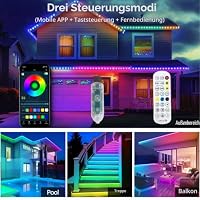 httpsmp 5m Ws2812 RGB+IC LED Streifen, IP68 Wasserdicht, 5V USB Betrieben, Musik Sync, Bluetooth App/RF Fernbedienung, Lichter für Balkon, Deck, Camping, Garten, Schlafzimmer, Dekor – Ansicht 2