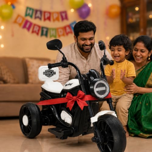 Image of Wishmaster Mini Harlay Electric Ride-On Bike for Kids | 6V Battery-Operated Motorcycle | Foot Accelerator | Suitable for Boys & Girls Aged 2-5 Years | Sturdy & Safe Toy Bike