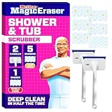 Mr. Clean Magic Eraser Shower & Tub Scrubber, Bathroom Cleaner, All in One Bathroom Cleaner, Lemon Starter Kit, 2 Scrubber, 5 Foaming Magic Erasers, 1 Whole Home Extra Durable Magic Eraser
