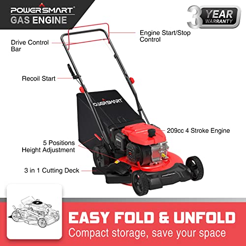 Powersmart Gas Lawn Mower Self-Propelled 21-Inch 3-In-1 With Bag #TOP5