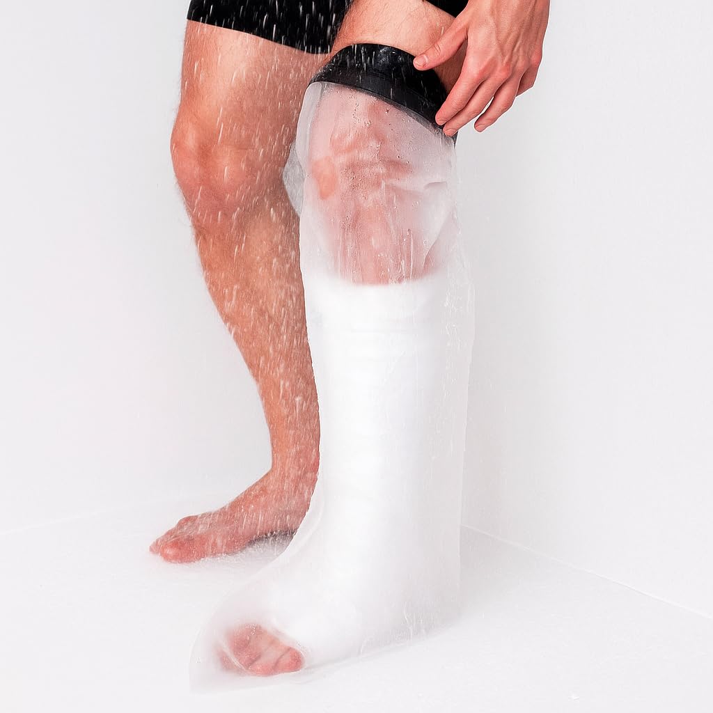 Ultra Lightweight Waterproof Leg Cover for Shower – Reusable Adult Cast Protector with Microfibre Mitt – Leg Cast Cover for Shower, Waterproof Cast Cover – by H2OGuard
