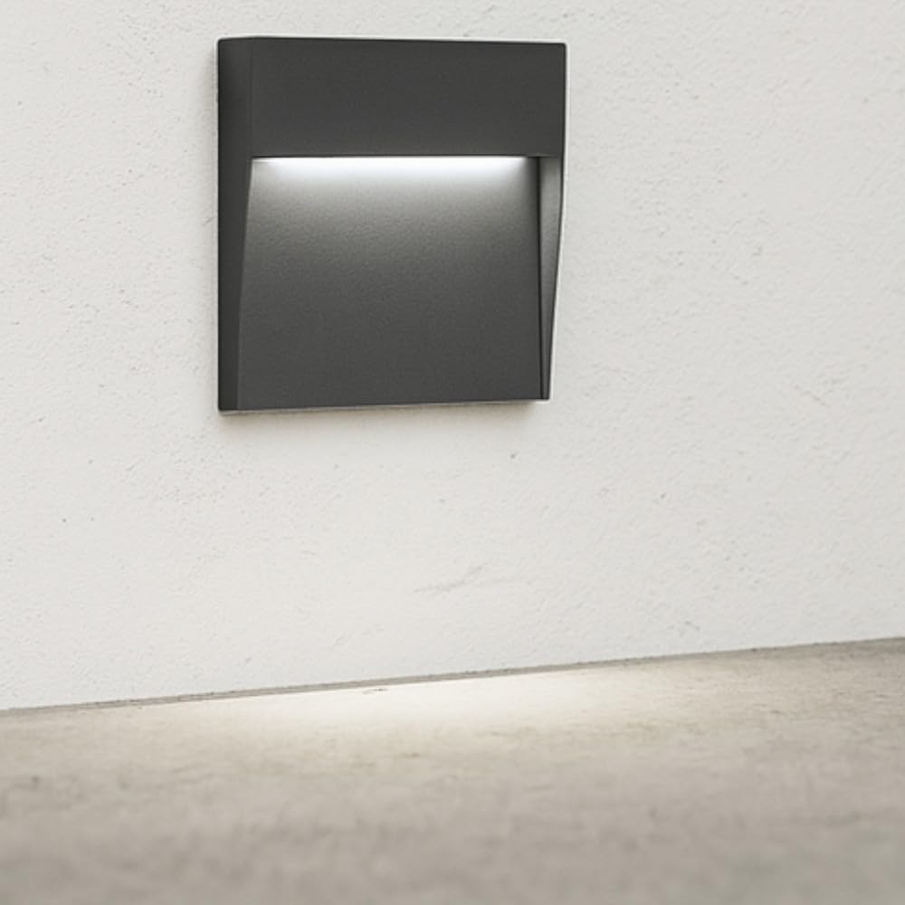 MAZZOLA LUCE Segnapasso da parete led per esterno giardino 6w 4000k grigio scuro antracite quadrato senza incasso 220V Garanzia 5 Anni
