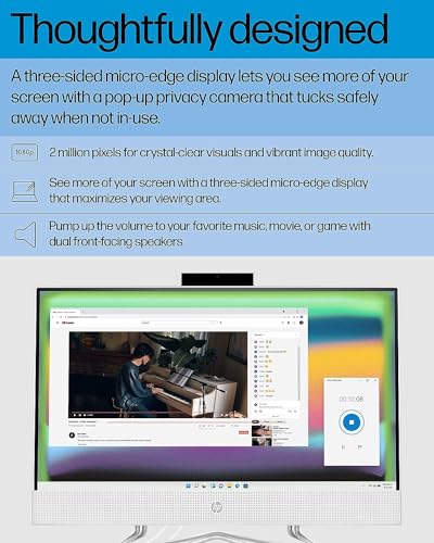 Image of HP All-in-One 22 inch Desktop Computer, AMD Athlon Gold 3150U Processor, AMD Radeon Graphics, 4 GB RAM, 256 GB SSD, Windows 11 Home ( 22-df0222, snow white)