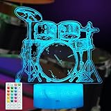 POSSHE Trommel-Nachtlicht, Geschenke für Trommler, Trommel 3D-Illusionslampe, 16 Farbwechsel, Timer, 4 Blinkmodi und dimmbar, Kinderzimmer Musikinstrumenten-Shop