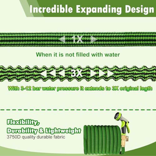 Lachesis Expandable Garden Hose, 100ft Retractable Water Hose Flexible Garden Hose with 10 Function Nozzle, 3/4" Solid Brass Fittings and 3-Layers Latex, 100ft Kink Free Lightweight Leakproof Pipe - 4
