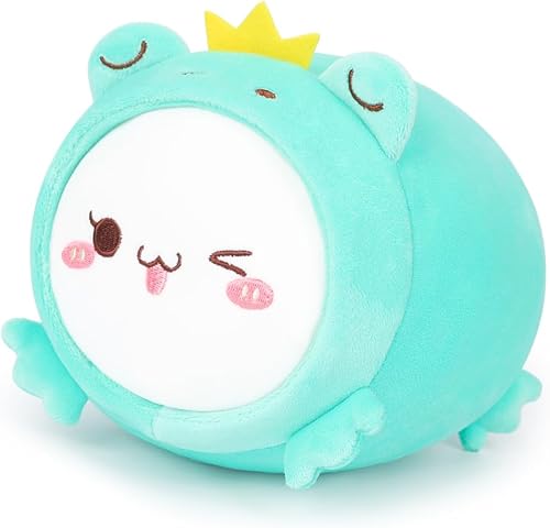 AIXINI Bonita almohada de felpa de rana de gato de 15.7 pulgadas, peluche suave de gato Kawaii con disfraz de rana, almohada de peluche para