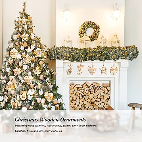 16 Pieces Christmas Wooden Ornaments Set Rustic Farmhouse Wood Hanging Ornaments Lasered Carved Natural Wood Crafts Christmas Wood Slices With Hanging Rope For Xmas Tree Pendant Decoration Party #TOP3