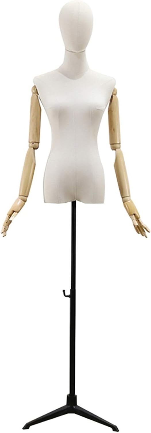 Adjustable Female Dress Form with Head & Wooden Arm - Tripod Stand for Clothing & Hat Display, Perfect for Tailoring, Fashion Shows - Available in 3 Elegant Colors