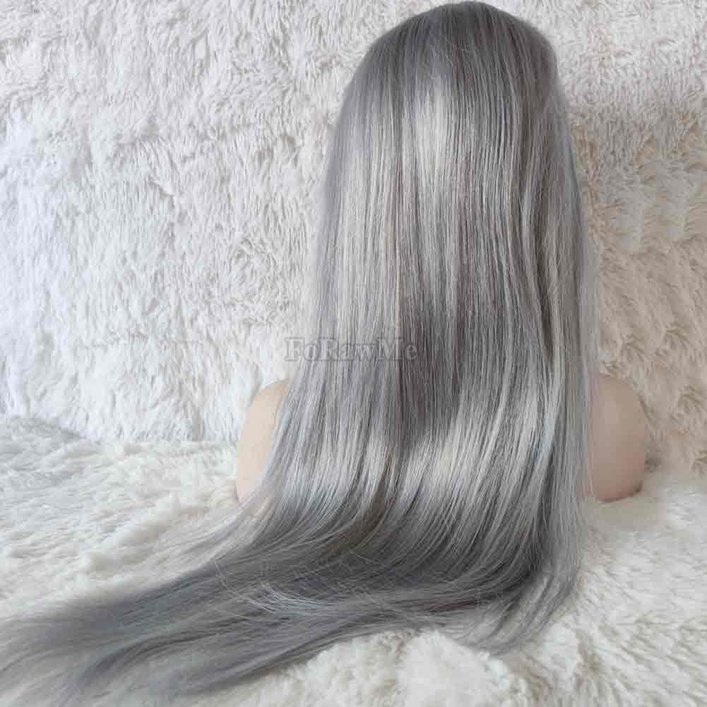 Unprocessed Brazilian Virgin Hair Front Lace Wigs With Baby Hair 18 Inch 180% Density Grey Soft Remy Straight Human Hair Wigs 13X4 Deep Space Lace