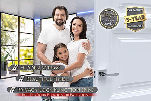 Concordia 1005 - Modern Door Handle Door Lever Set In Polished Chrome Finish With Privacy Pin Function #TOP3