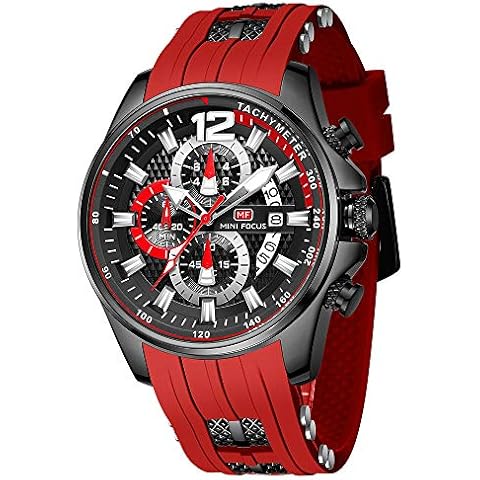 AIMES Watches for Men Stylish Analog Quartz Chronograph Military Waterproof Luminous Big Face Mens Watch Business Work Casual Fashion Dress Red Silicon Strap Men's Wrist Watches Elegant Gift for Men Cover