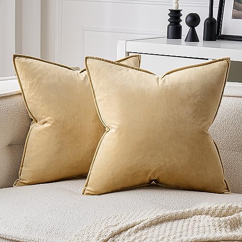 MIULEE Pack of 2 Decorative Velvet Throw Pillow Cover Soft Khaki Pillow Cover Soild Square Cushion Case for Sofa Bedroom Car 18x 18 Inch 45x 45cm