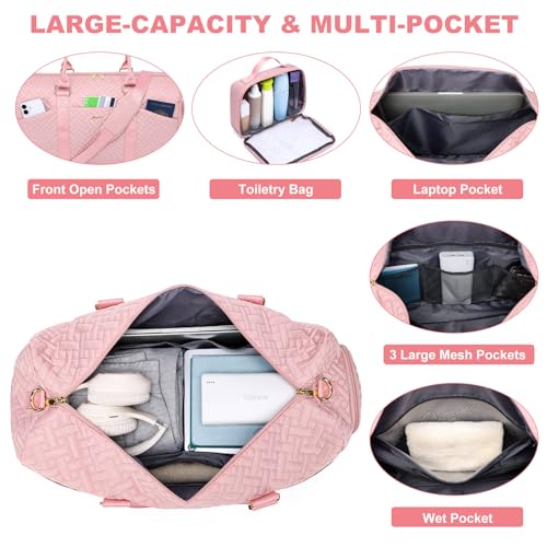 Image of Women Weekender Travel Duffle Bag: Travel Duffel Overnight Bags with Shoe Compartment Large Carry on Tote with Toiletry Bag Weekend Traveling Yoga Gym Hospital Bag for Women with Wet Pocket Pink