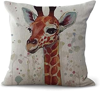 Hengjiang WEIANG Animal Cushion Covers Cartoon Deer Giraffe Elk Peacock Painting Cotton Linen 18x18/45x45cm Throw Pillow Cases For Home Sofa Bed Decorative