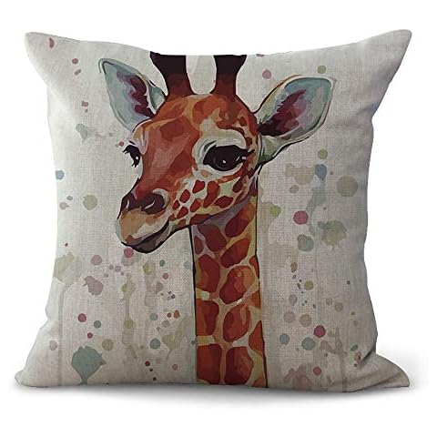 Hengjiang WEIANG Animal Cushion Covers Cartoon Deer Giraffe Elk Peacock Painting Cotton Linen 18x18/45x45cm Throw Pillow Cases For Home Sofa Bed Decorative Cover