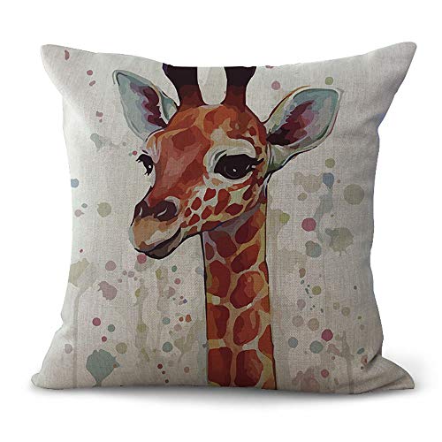 Hengjiang Animal Housses de coussin Dessin animé Cerf Girafe d'élan Paon Peinture en coton et lin 18 x 18/45 x 45 cm Couvre-lit , Drap en coton, 09,