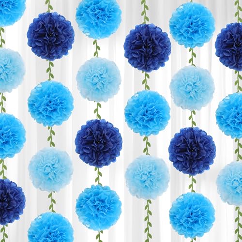 BestoFun Lot de 16 pompons en papier de soie bleu ciel clair, guirlandes, fleurs en papier pour...