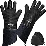 Timoey Grilling Gloves, Heat Resistant Gloves BBQ Kitchen Silicone Oven Mitts, Long Version...