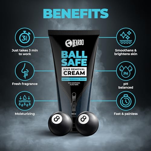 Image of Beardo Ball Safe Hair Removal Cream | Intimate Hair Removal Cream for Men | Painless & Safe Hair Removal in Minutes | With Coconut Oil, Shea Butter & Aloe Vera for Smooth & Hydrated Skin | Dermatologically Tested - 100ml
