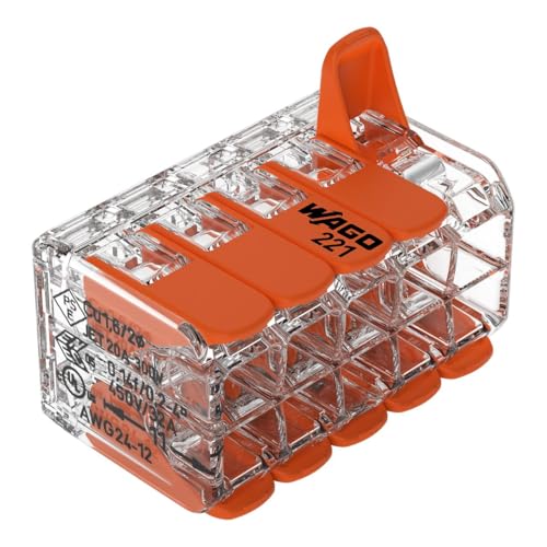 WAGO Lot de 15 bornes de connexion 221-420 - 10 conducteurs, jusqu'à 4 mm² - Connecteur de câble compact avec leviers pour tous les types de conducteurs dans le monde...