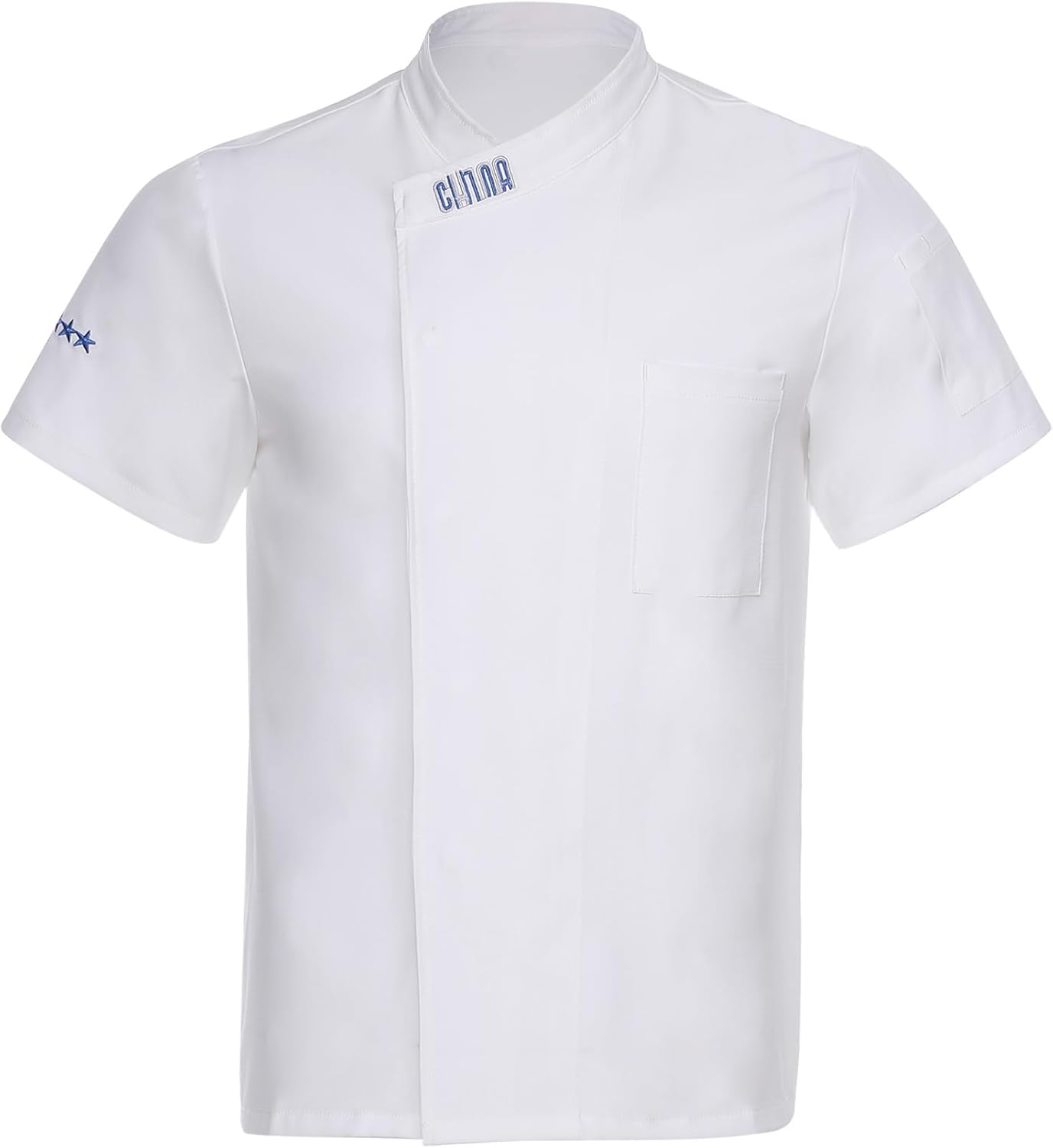 Men Short Sleeve Chef Jacket with Embroidered Ice Silk Button-down Kitchen, Restaurant Uniform