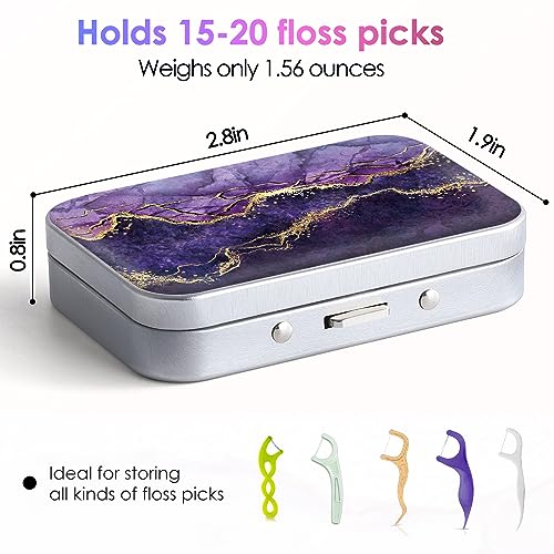 Image of Portable Dental Floss Case Easy to Store Various Size Picks Portable Dental Floss Dispenser Perfect for Travel, Hotel, Dinner, Dating, Purple Marble