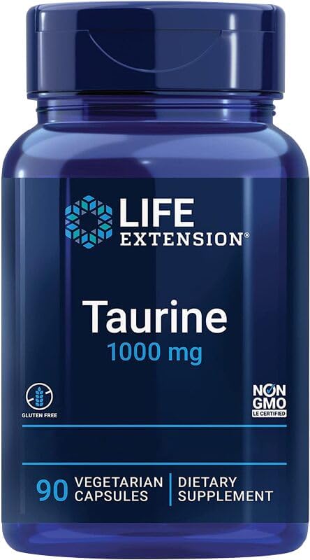 Life Extension, Taurine, 1000mg, High Dose, 90 Vegan Capsules, Laboratory Tested, Gluten Free, Vegetarian, SOYA Free, GMO Free