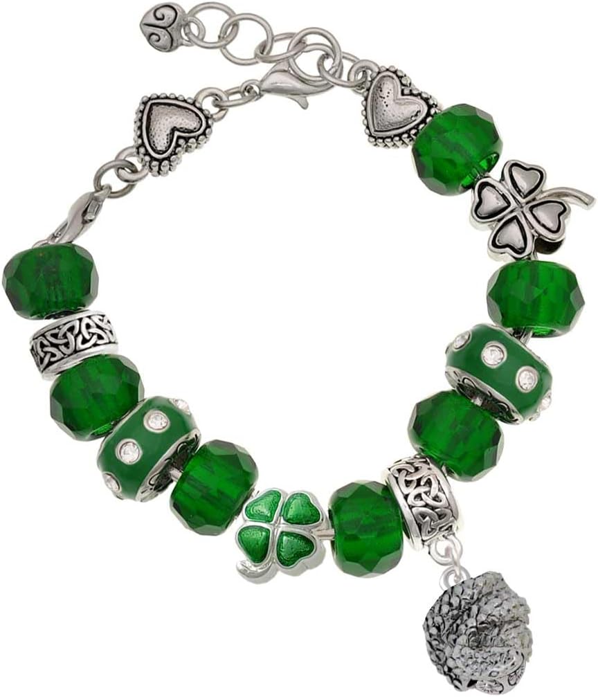 Delight Jewelry Plated Snake Wrapped Around Spinner - Green Irish Luck Bead Charm Bracelet, 7.5"