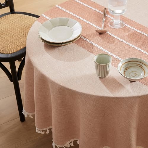 ZeeMart Contrast Linen Round Tablecloth 52 Inch Orange, Farmhouse Style Round Table Cloth Heavy Weight Burnt Orange Fall Tablecloths, Water Resistant Burlap Table Cloths by ZeeMart - Used condition - US$23.74