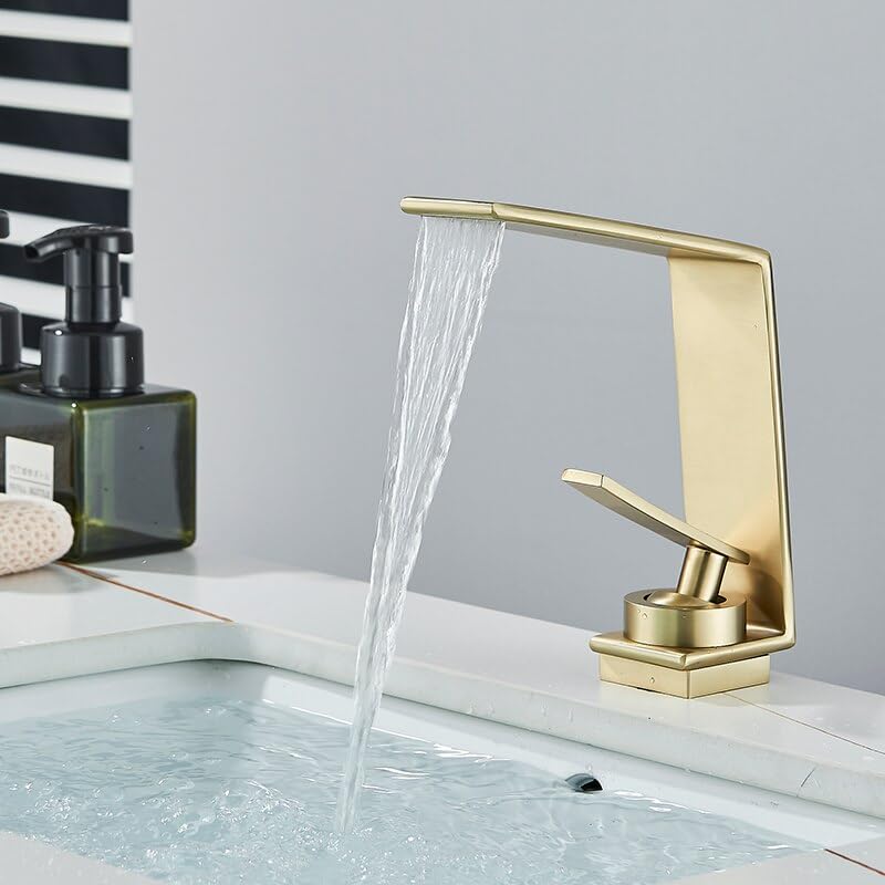 Mitigeur de salle de bain cascade or brillant pour vasque design