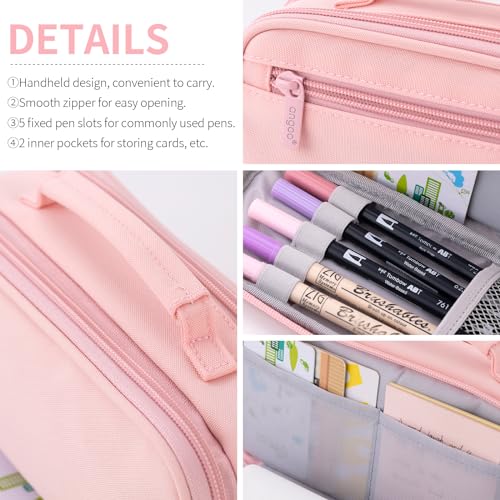 Image of EASTHILL Large Capacity Pencil Case Pen Pouch Organizer Canvas Pencil Bag with Handle School Supplies for Teen Girls-Pink