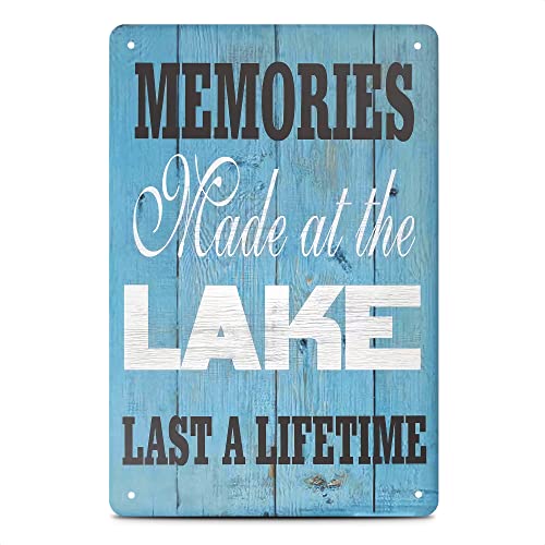ZMKDLL Plaque en métal vintage avec inscription « Memories Made at The Lake Lake » - Pour café, maison, bar, café - 30 x 20 cm