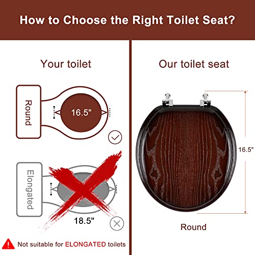 Angel Shield Durable Wood Veneer Natural Toilet Seat Metal Hinged Easy Clean Anti-scratch American Standard(Round,Dark Walnut) - Image 2