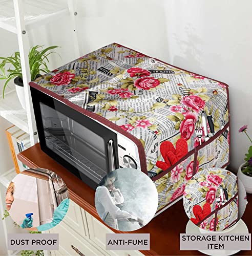 Image of Polyester 3-Layered Microwave-Oven Top Cover with 4 Pockets (Color- Red, Size-36x14 Inches) (MOCTC-KN-ALPBET-RED)