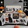 EVENHUG Halloween Theme King Size Quilt Bedding Set with 3 Pillow Shams Lightweight Soft Bedspread Coverlet Halloween Holiday Bed Cover for Bedroom Home Decoration 4 Pieces